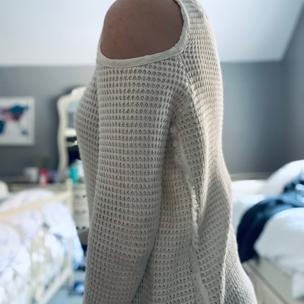 Open shoulder white sweater